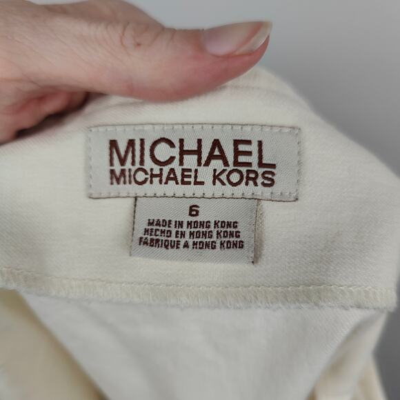 Vintage Y2K Michael Michael Kors Leather Swivel Lock Skirt Womens 6 Cream Preppy - Picture 8 of 11